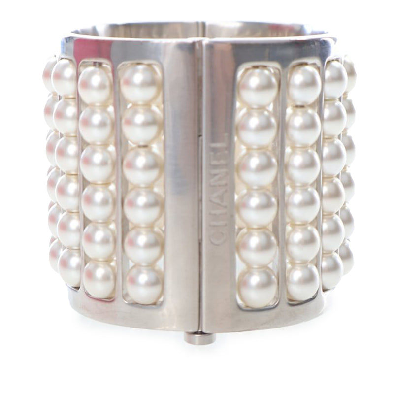 Silver Plated Wide Pearl Cuff Bracelet - Image 2