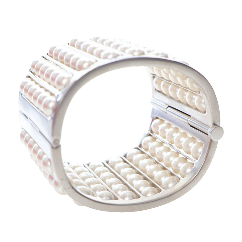 Silver Plated Wide Pearl Cuff Bracelet - Image 5