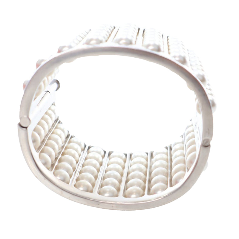 Silver Plated Wide Pearl Cuff Bracelet - Image 6