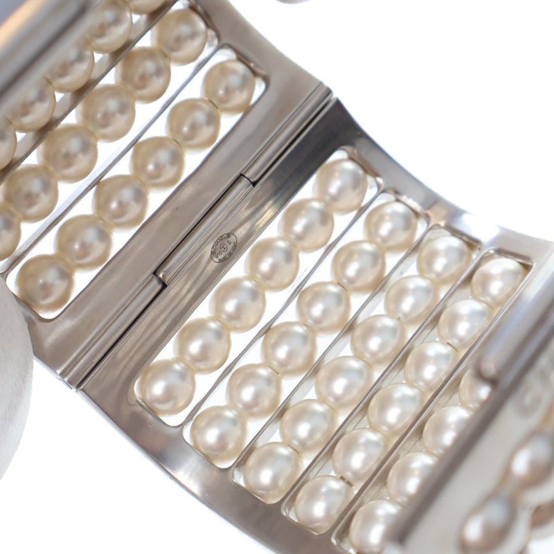 Silver Plated Wide Pearl Cuff Bracelet - Image 7