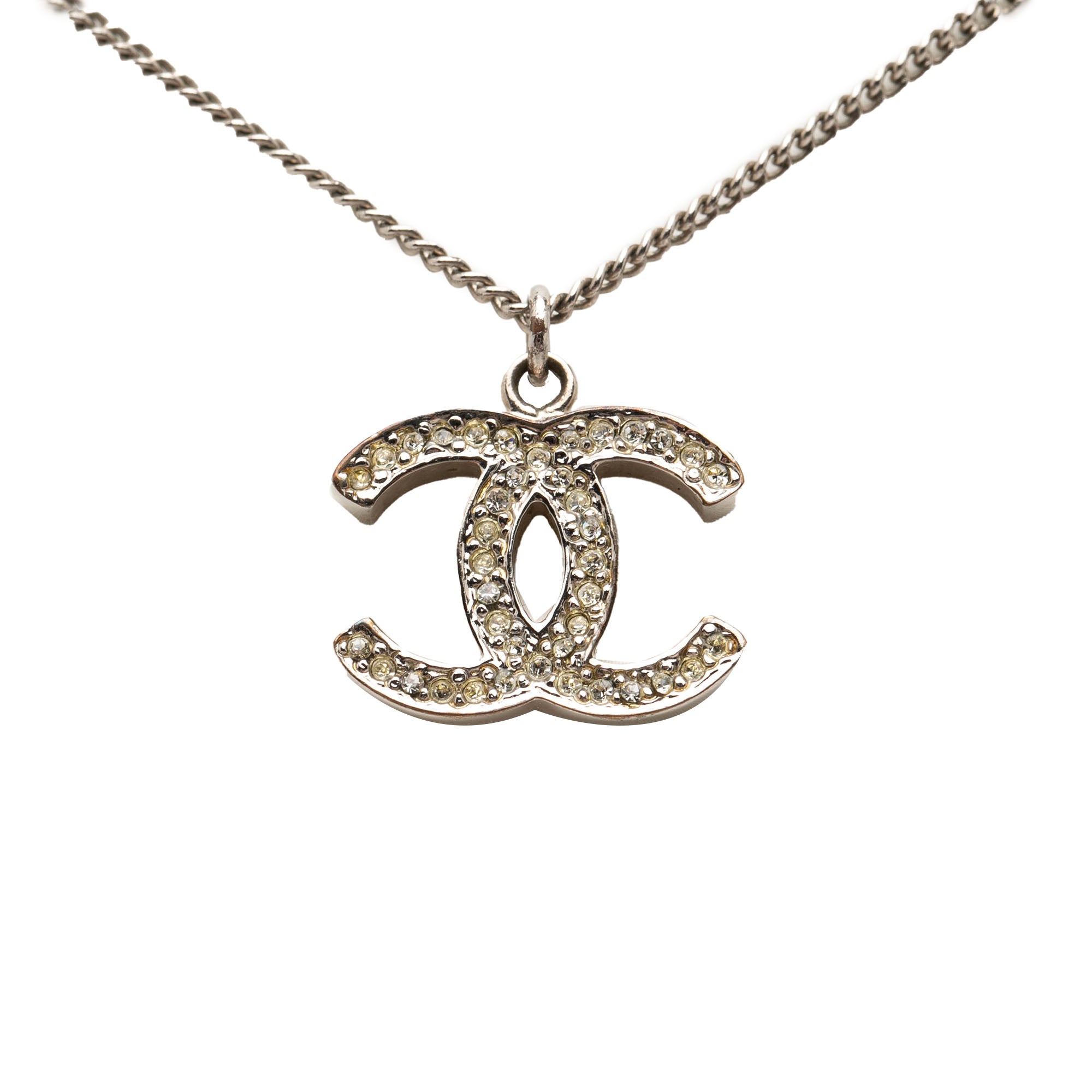 CC Silver Plated Rhinestone Pendant Necklace - Image 1