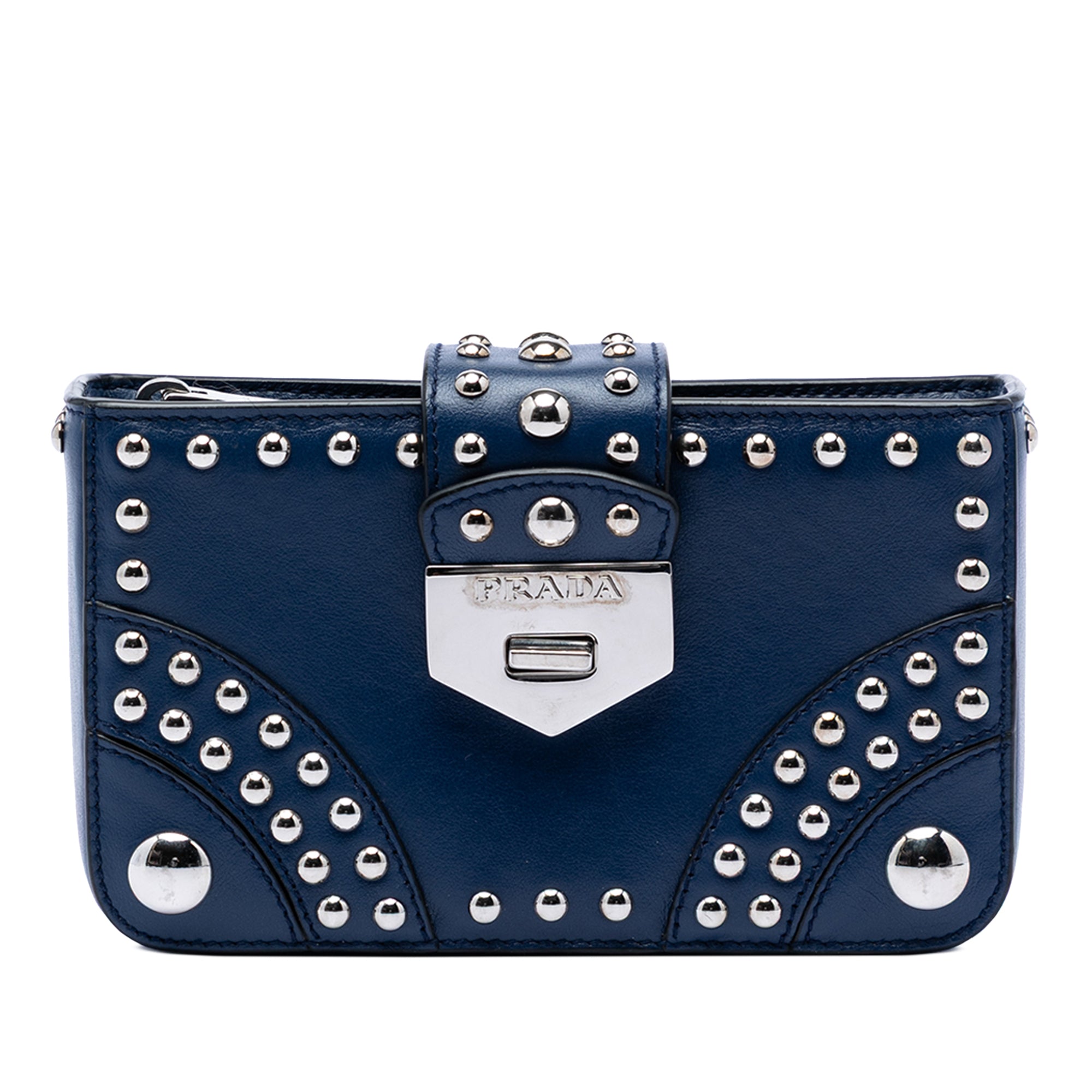 City Calfskin Studded Elektra Turn Lock Clutch - Image 1