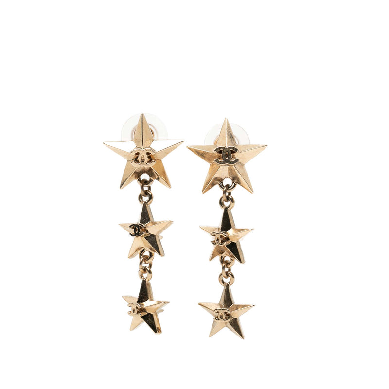 CC Gold Plated Triple Star Drop Bullet Back Earrings