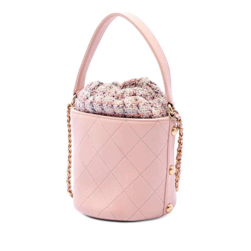 Small CC Calfskin and Tweed Drawstring Bucket Bag - Image 2