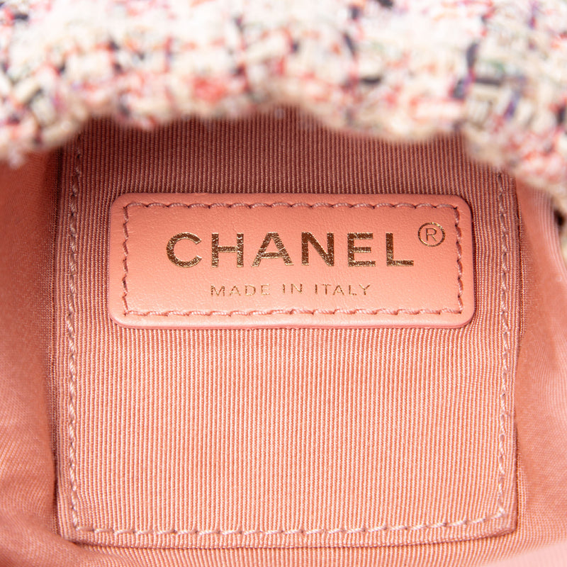 Small CC Calfskin and Tweed Drawstring Bucket Bag - Image 5