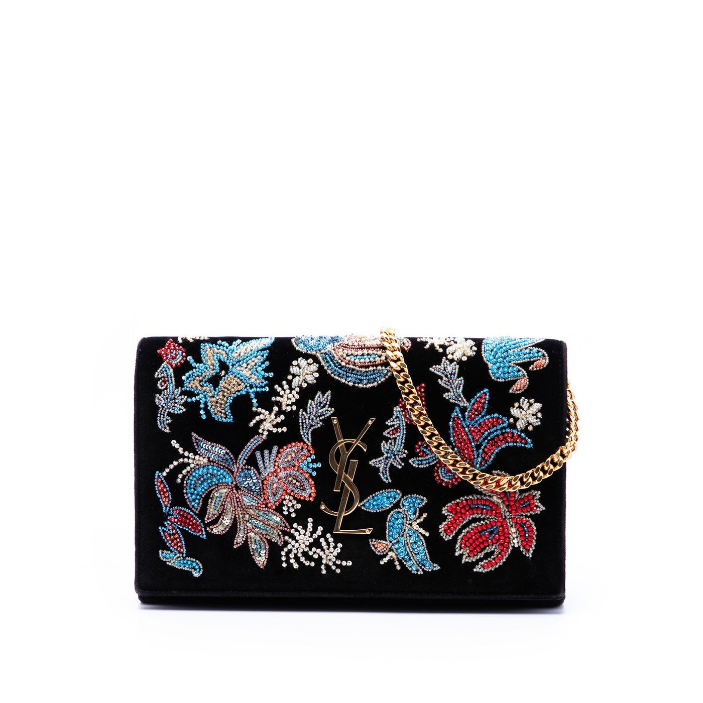 Medium Floral Beaded Velvet Monogram Kate Crossbody - Image 1