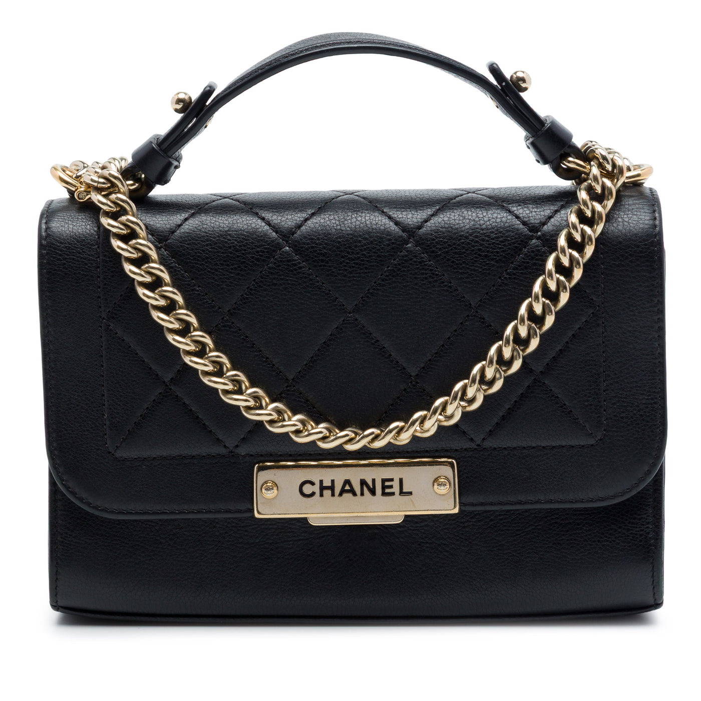 Small Quilted Grained Calfskin Label Click Flap - Image 1