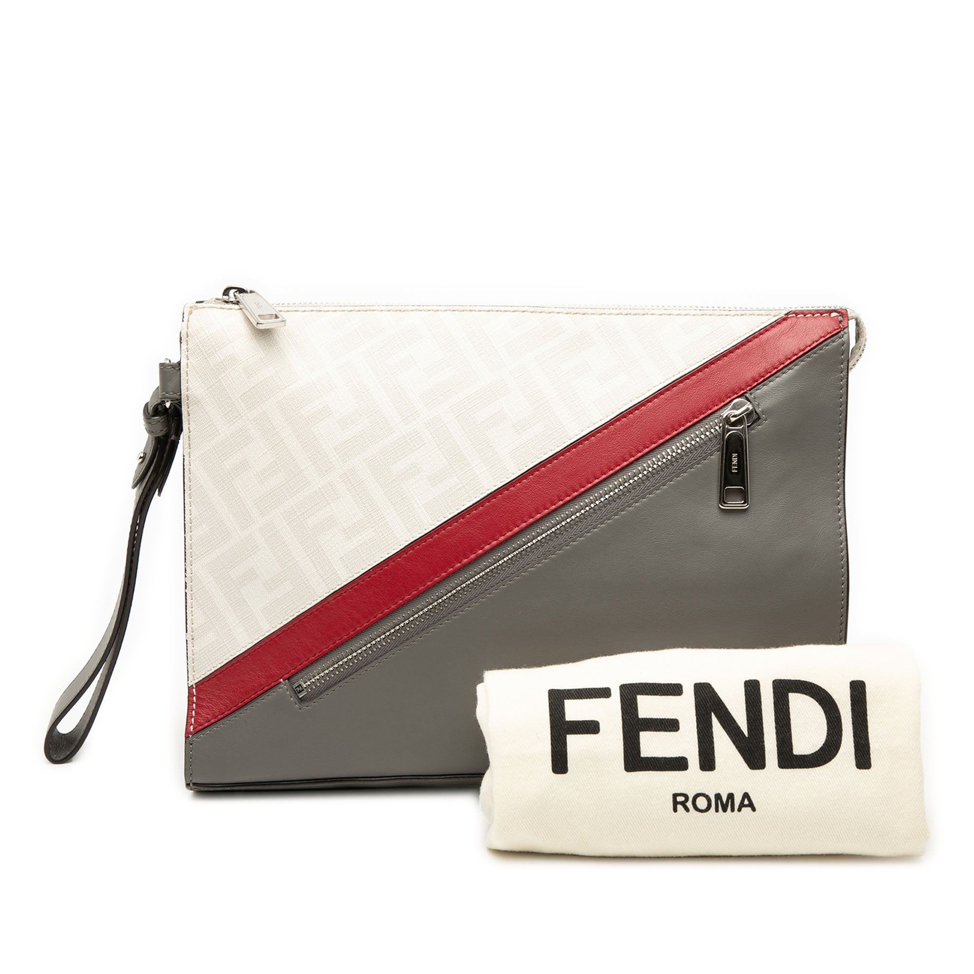 Zucca Coated Canvas FF 1974 Diagonal Vitello Liberty Front Zip Clutch - Image 8