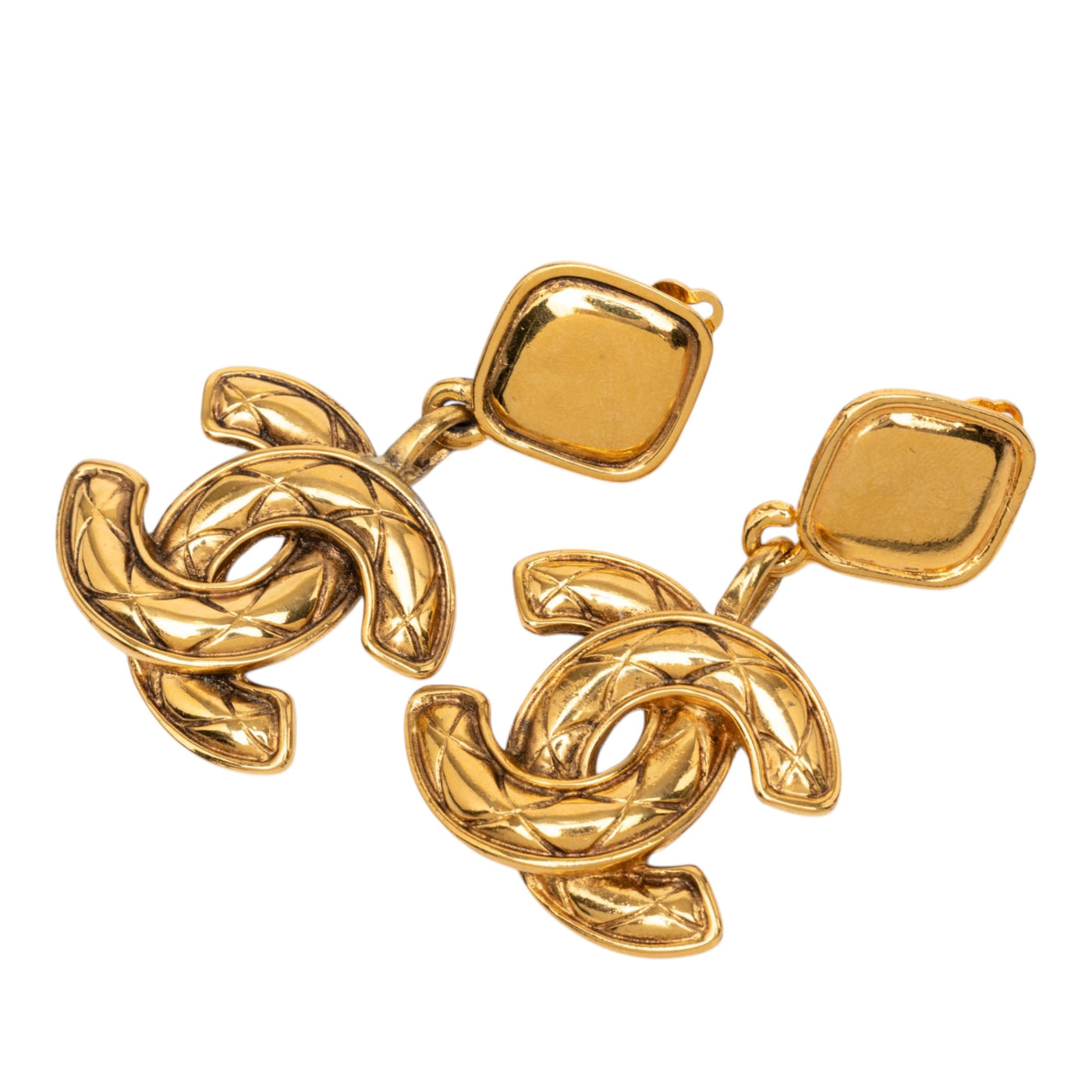 CC Gold Plated Quilted Drop Clip On Earrings - Image 1