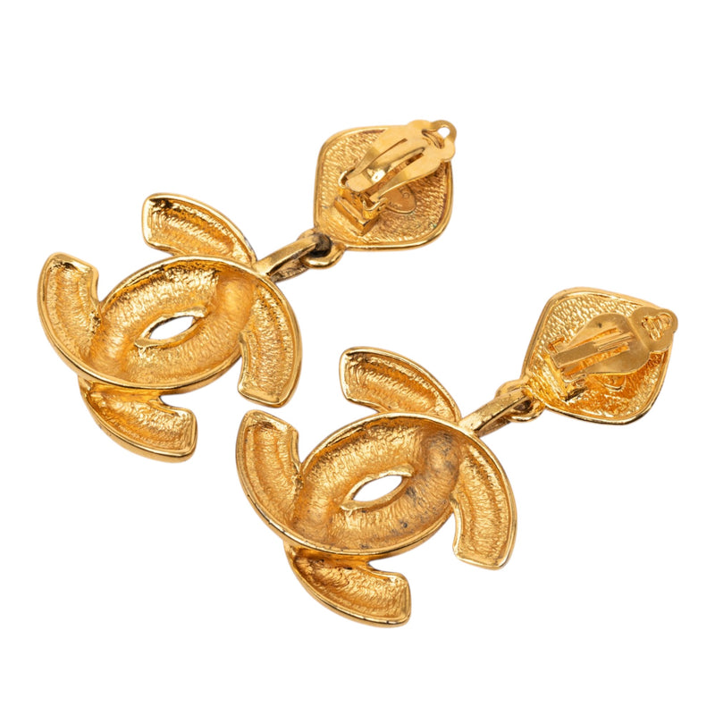 CC Gold Plated Quilted Drop Clip On Earrings - Image 2