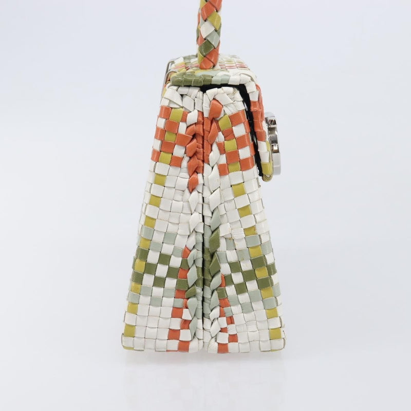 Salvatore Ferragamo Gancini Top Handle Woven Leather Multicolour Bag