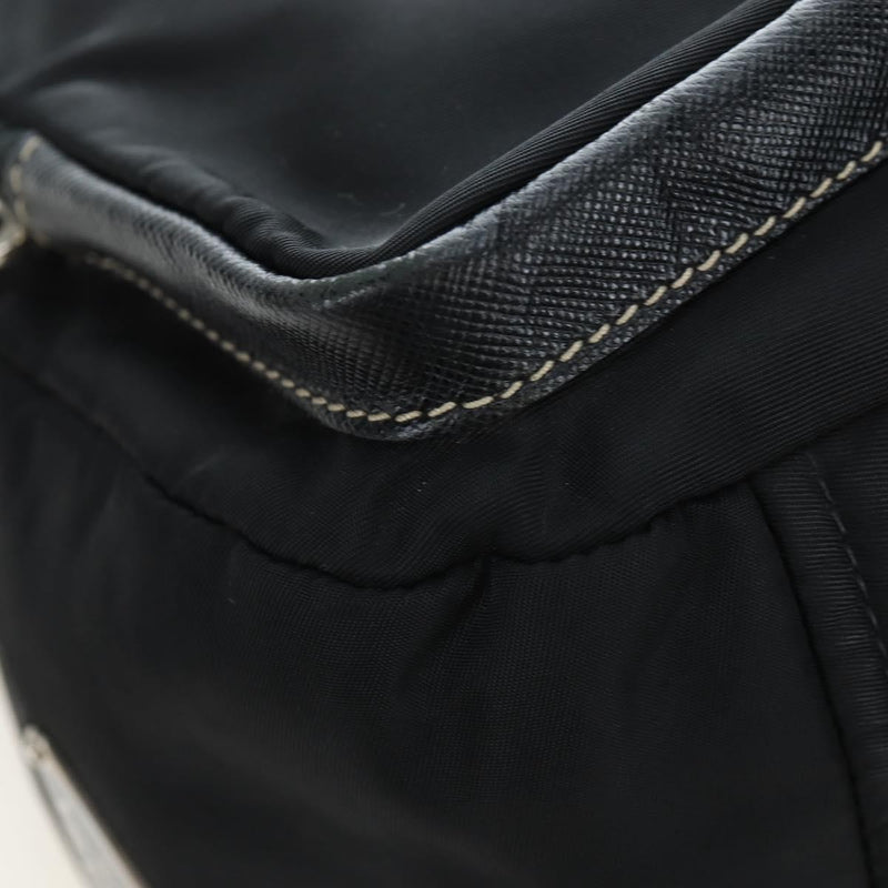 Prada Double Pocket Buckle Flap Tessuto And Leather Black Nylon Bag