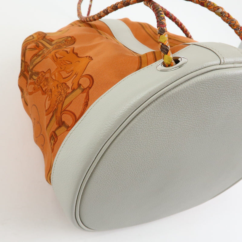 Hermes Soie Cool Printed Silk And Calfskin Orange Bag