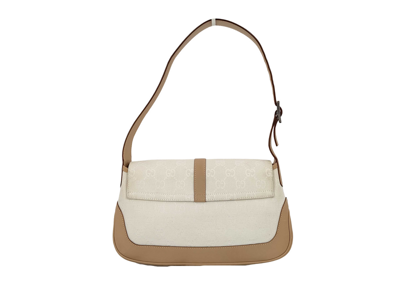 Gucci Jackie Flap Canvas And Leather Beige Bag