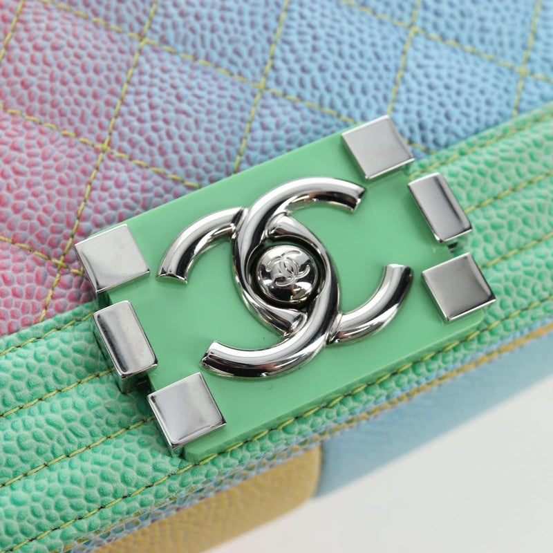 Chanel Rainbow Boy Flap Quilted Painted Caviar Multicolour Leather Bag