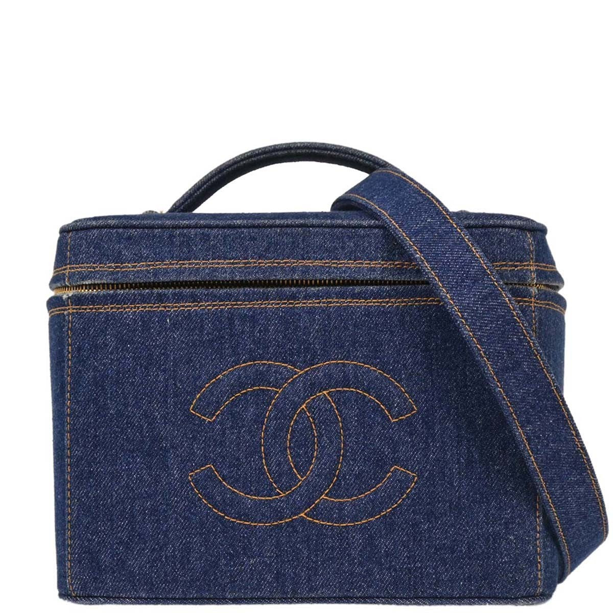 Chanel Vintage Vanity Case Printed Denim Blue Denim_jeans Bag
