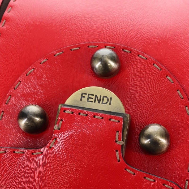 Fendi Secret Code F3 Convertible Satchel Textured Leather Red
