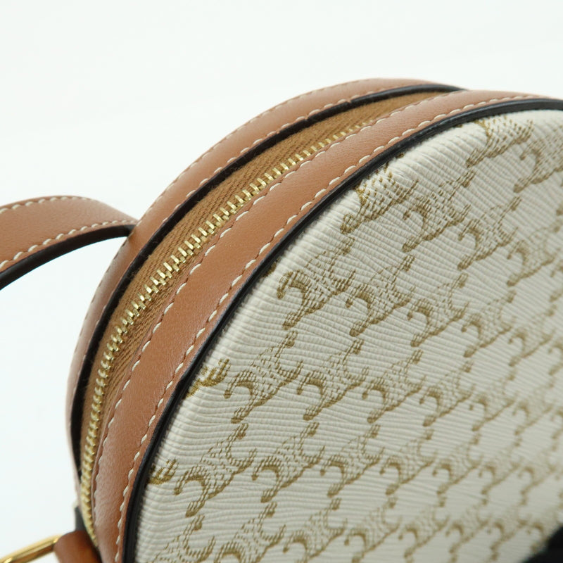 Celine Round Purse On Strap Triomphe Coated Canvas Beige Bag