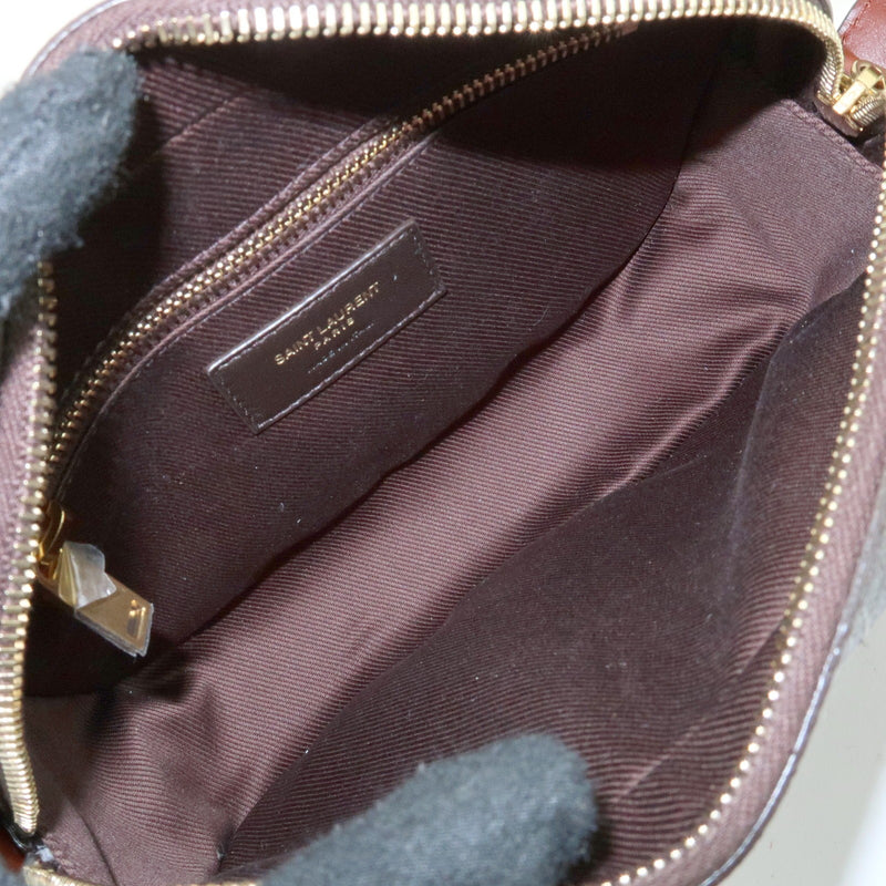 Saint Laurent Le Monogramme Camera Monogram All Over Coated Canvas And Leather Brown Bag