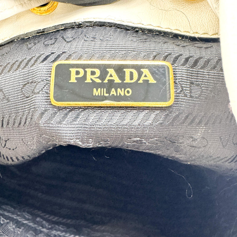Prada Duet Drawstring Bucket Leather White Bag