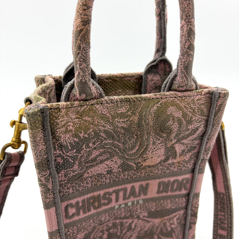 Christian Dior Book Tote Phone Embroidered Canvas Pink