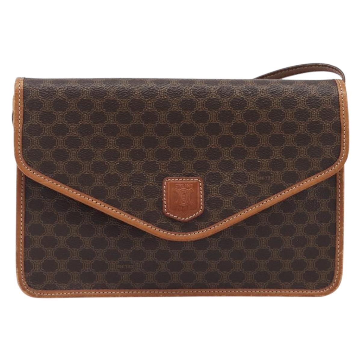 Celine Macadam Shoulder Canvas Brown Bag