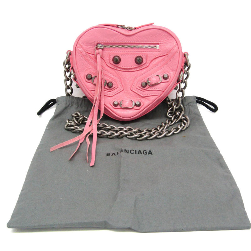 Balenciaga Le Cagole Giant Studs Heart Chain Leather Pink Bag