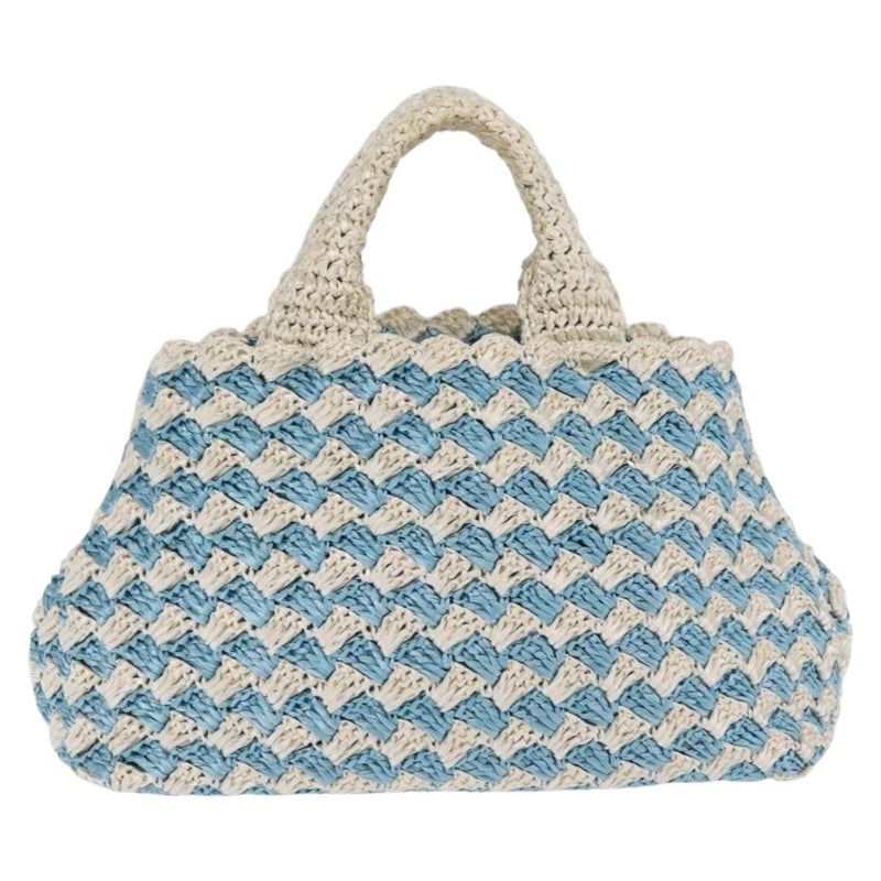 Prada Open Raffia Blue Wood Bag