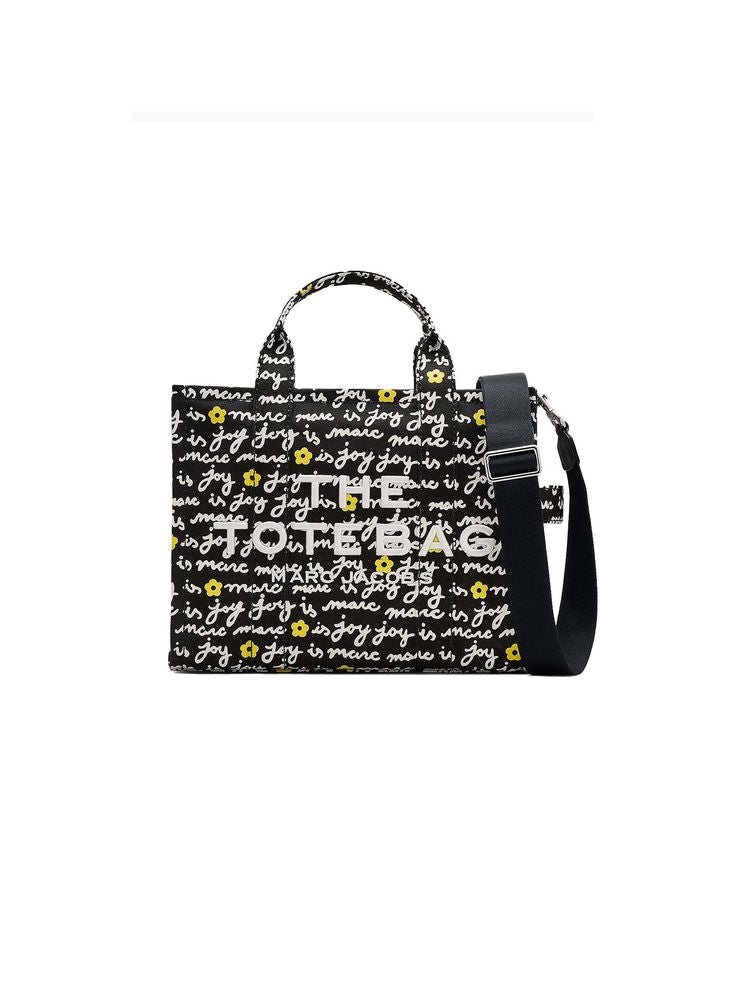 Marc Jacobs Text-Print Cotton Canvas Tote Bag — Black