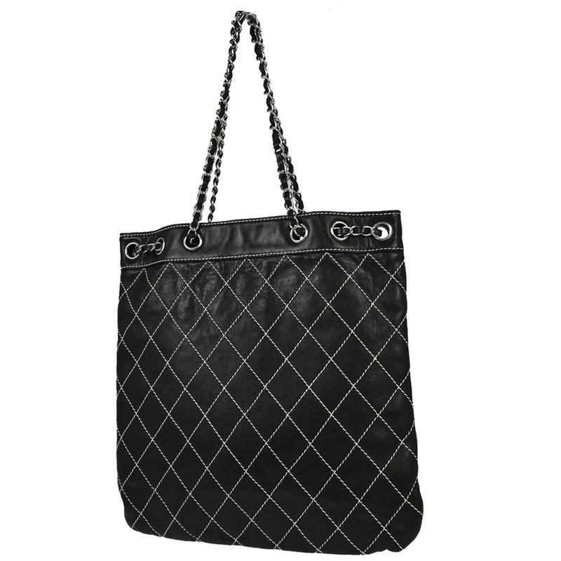 Chanel Surpique Chain Quilted Leather Black Calfskin Bag
