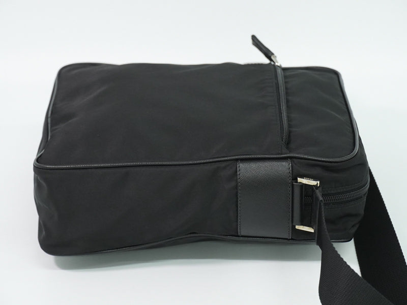 Prada Front Zip Messenger Quilted Tessuto Black Nylon