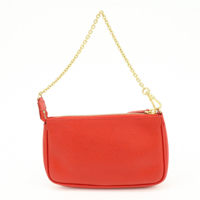 Fendi Chain Pochette Leather Red Bag