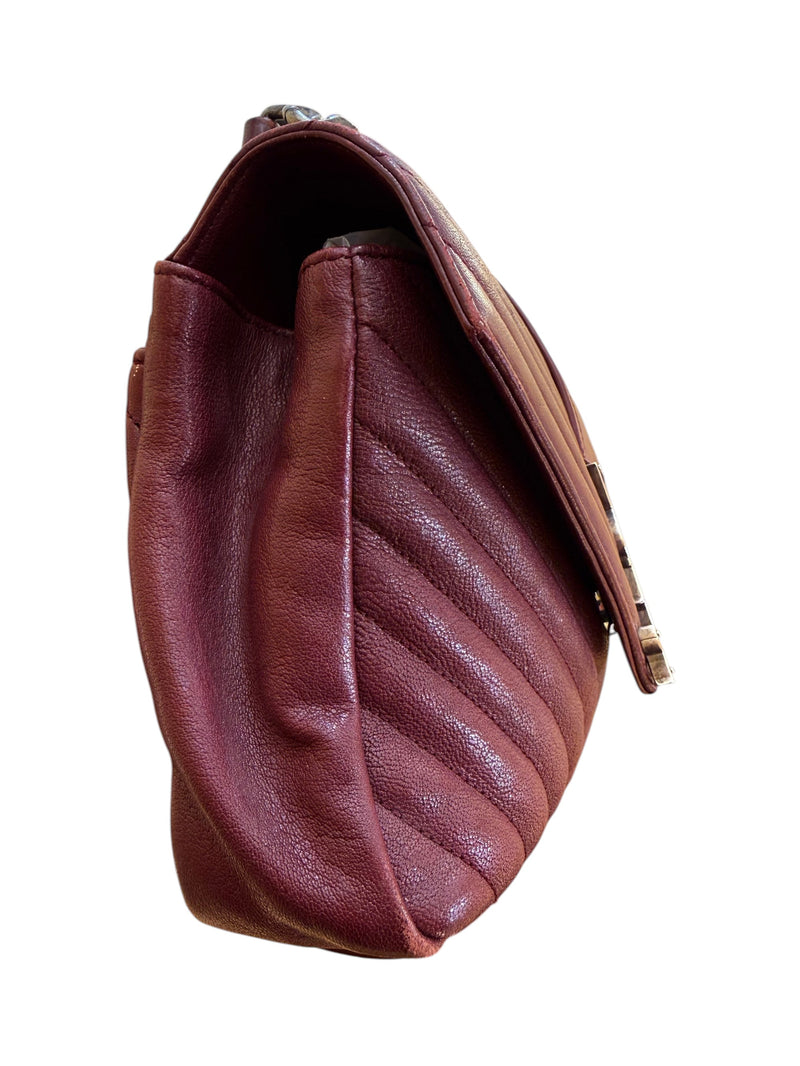 Saint Laurent Classic Monogram College Matelasse Chevron Leather Burgundy Bag