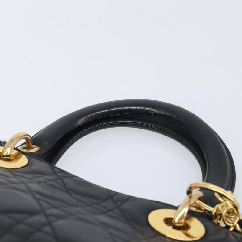 Christian Dior Vintage Lady Cannage Quilt Lambskin Black Leather Bag