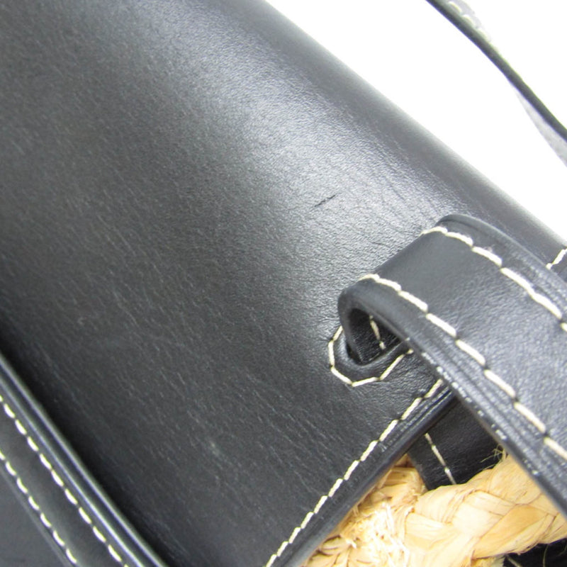 Loewe Gate Leather With Raffia Black Bag