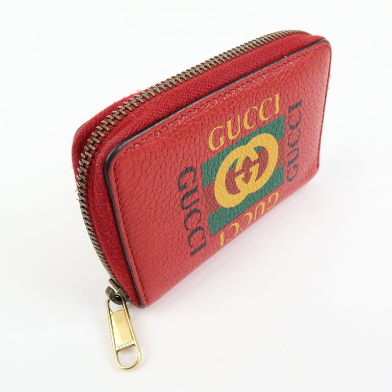 Gucci Logo Zip Card Case Printed Leather Red Accessory
