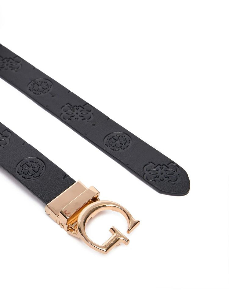 Guess Logo Buckle Embossed Belt — Burgundy Polyester