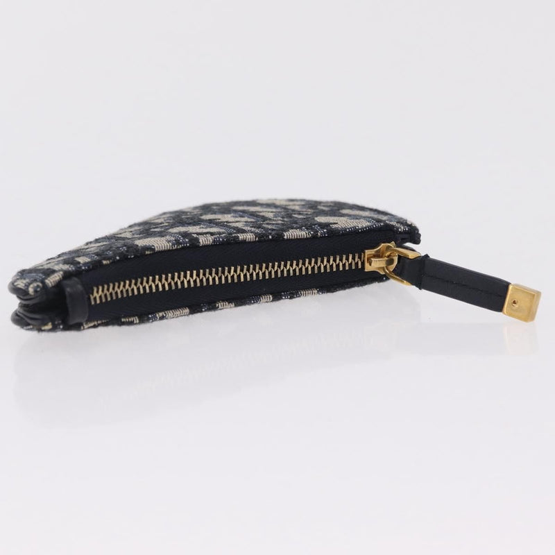 Christian Dior Vintage Saddle Zip Coin Purse Diorissimo Canvas Navy Bag