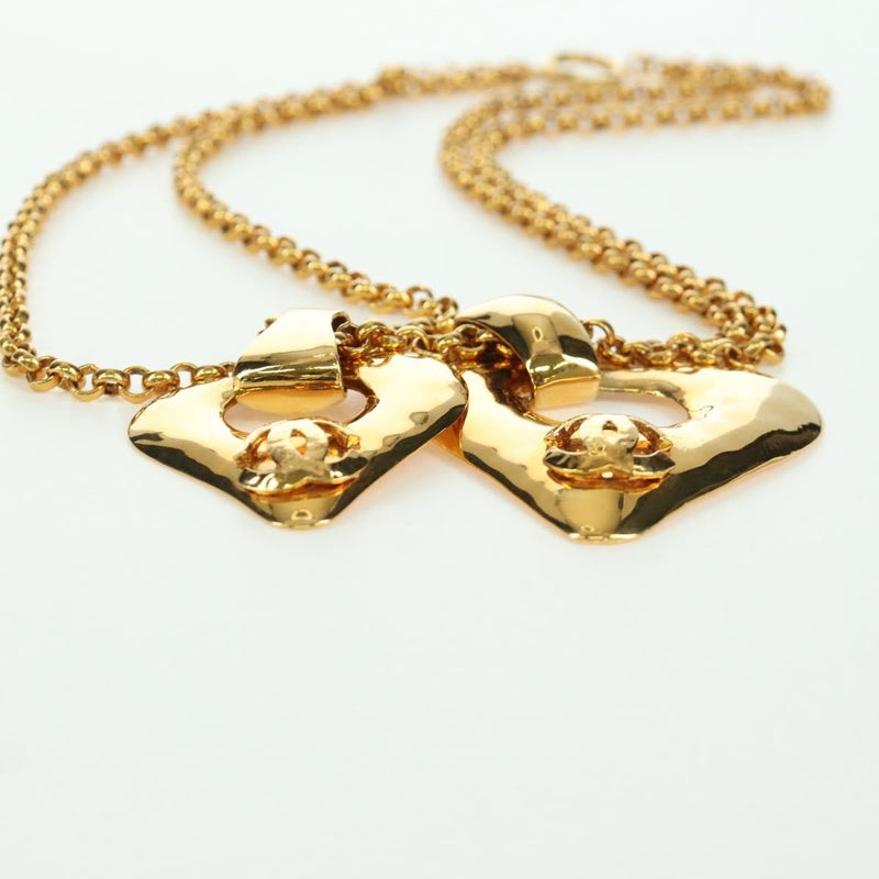 Chanel Vintage Cc Heart Pendant Long Metal Gold Bijoux