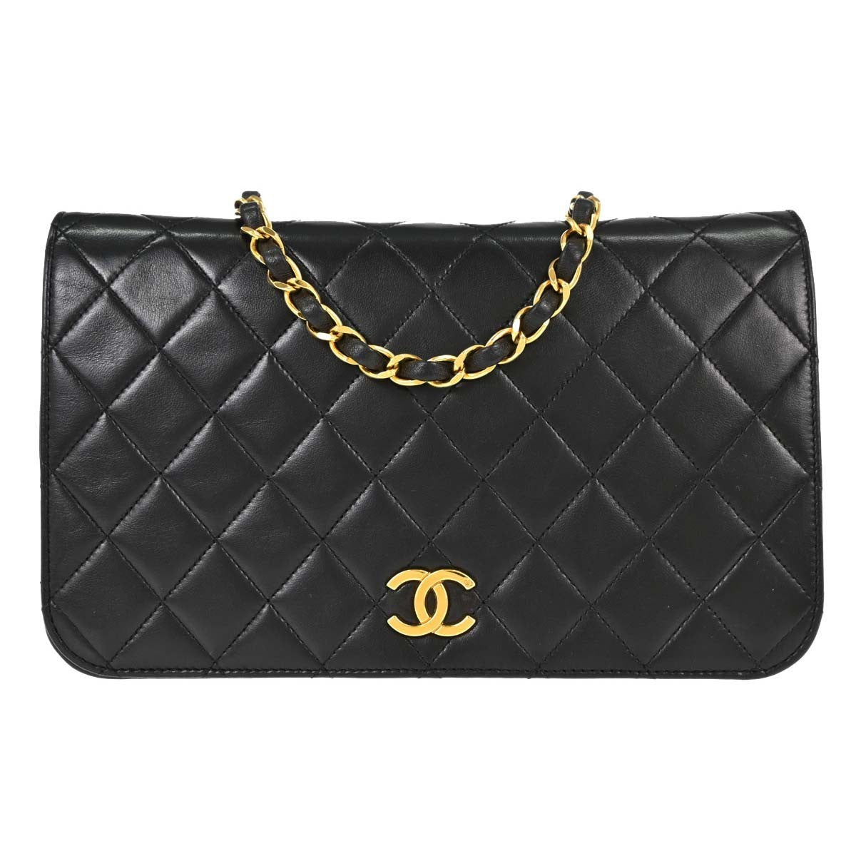 Chanel Vintage Full Flap Quilted Lambskin Black Leather Bag
