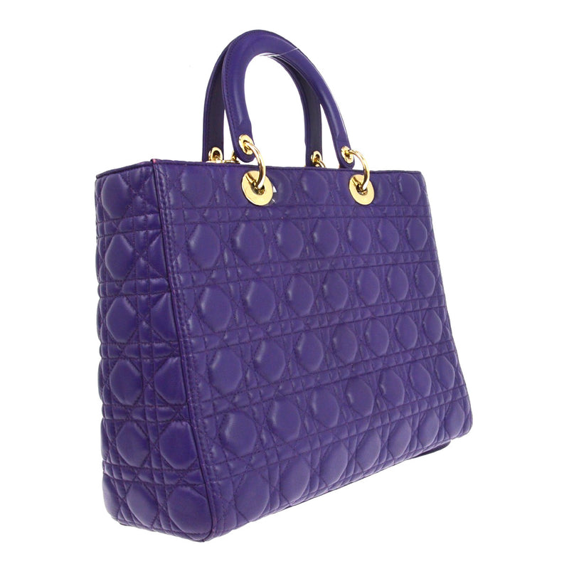 Christian Dior Lady Cannage Quilt Lambskin Purple Leather Bag