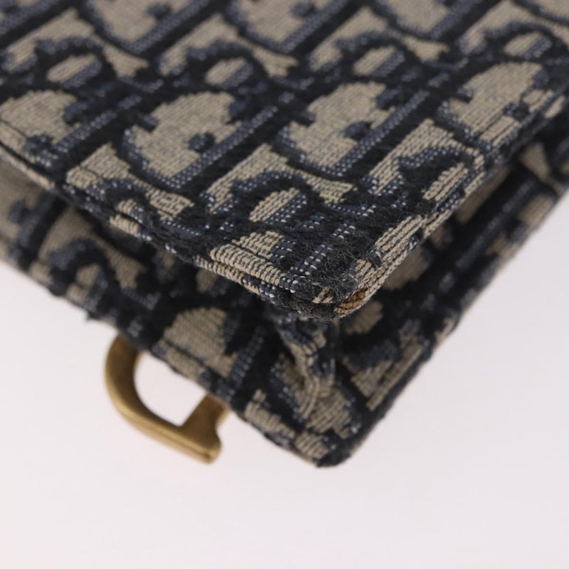 Christian Dior Vertical Saddle Chain Oblique Canvas Navy Bag