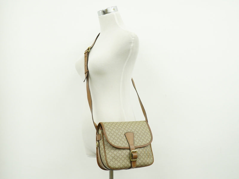 Celine Vintage Macadam Canvas And Leather Beige Bag