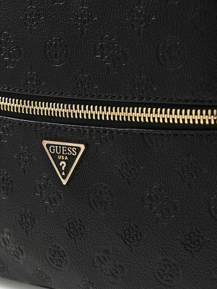 Guess Logo-Embossed Polyurethane Backpack — Black