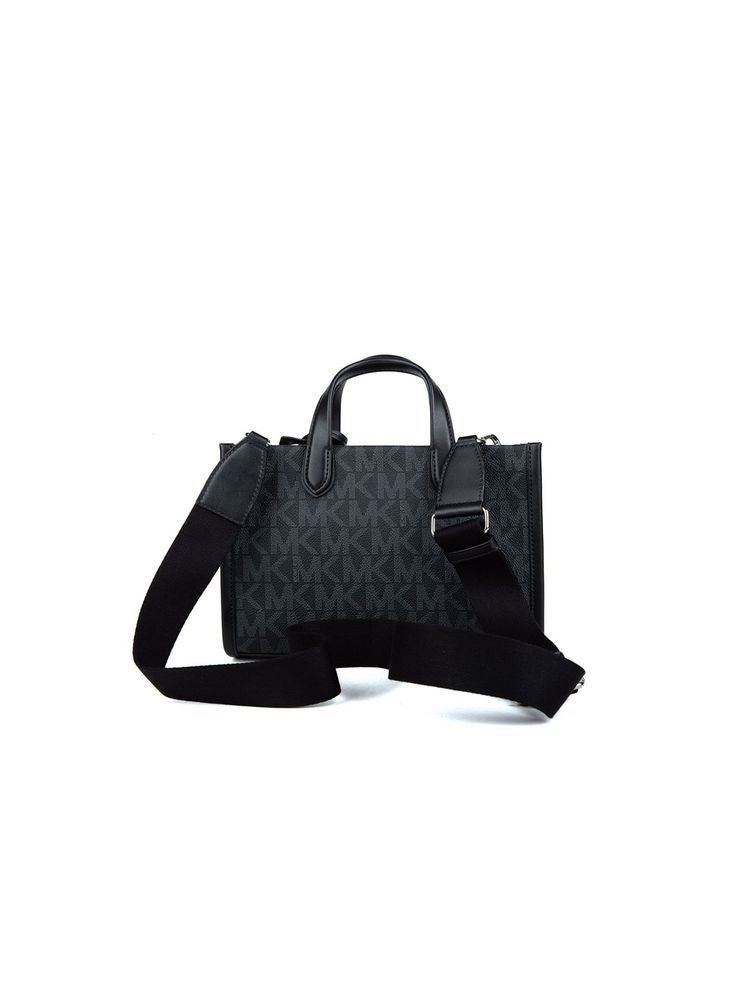 Michael Kors Signature Logo Canvas Satchel — Black Polyurethane