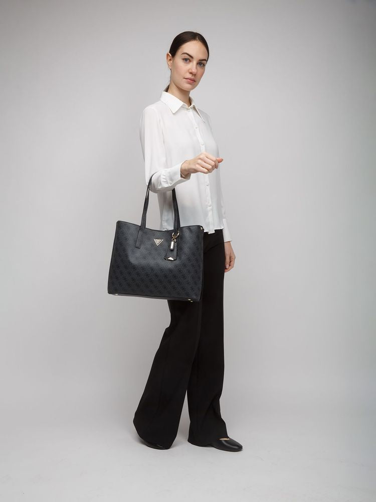 Guess Logo-Print Polyurethane Tote Bag — Black