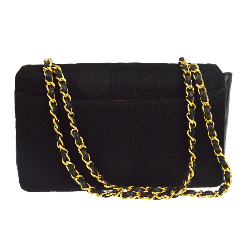 Chanel Vintage Cc Chain Flap Quilted Jersey And Lambskin Black Leather Bag