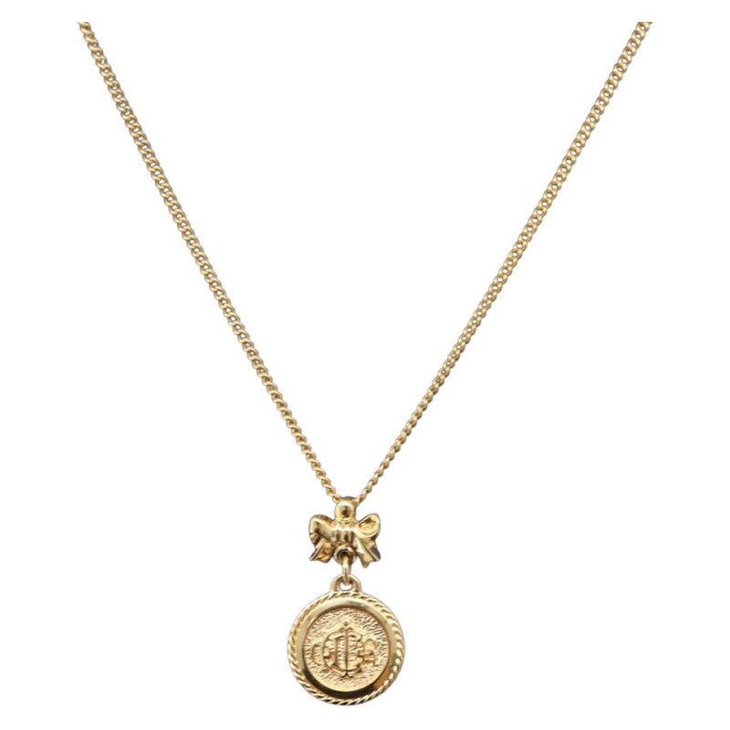 Christian Dior Round Logo Pendant Metal With Crystal Gold Bijoux