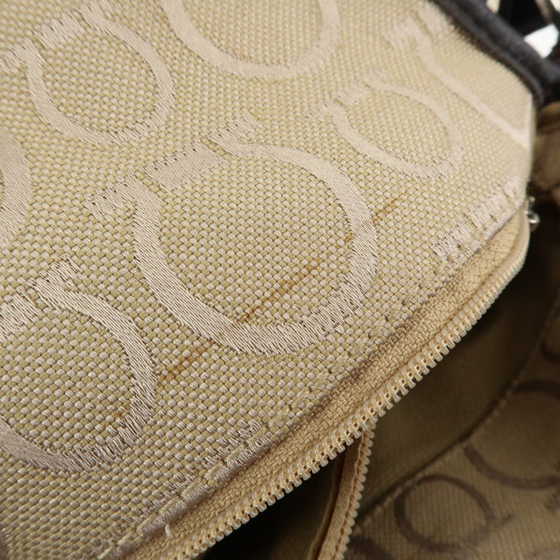 Salvatore Ferragamo Gancini Handle Leather Beige Canvas Bag