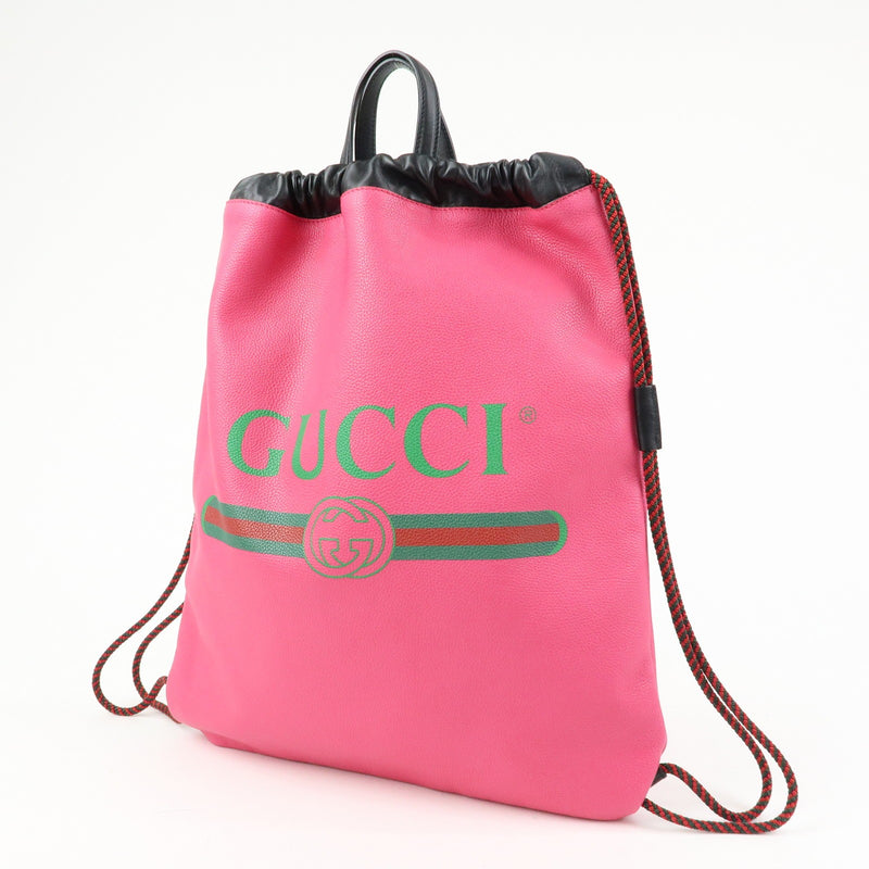 Gucci Logo Drawstring Printed Leather Pink Bag